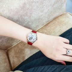 Đồng Hồ Nữ Citizen Automatic PC1008-11Y Da Đỏ Mặt Trắng Kính Sapphire