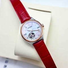 Đồng Hồ Nữ Citizen Automatic PC1008-11Y Da Đỏ Mặt Trắng Kính Sapphire