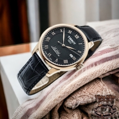 Đồng Hồ Nam Tissot Automatic T006.407.36.053.00 (T0064073605300) LE LOCLE Dây Da Đen Vỏ Vàng Hồng Mặt Đen Sapphire