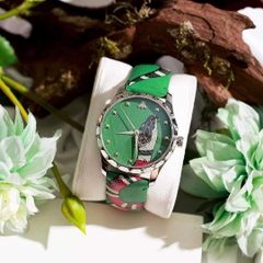 Đồng Hồ Unisex Gucci Quartz YA1264081 Dây Da Vỏ Trắng Mặt Xanh Lá