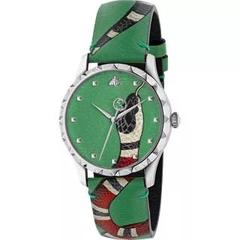 Đồng Hồ Unisex Gucci Quartz YA1264081 Dây Da Vỏ Trắng Mặt Xanh Lá