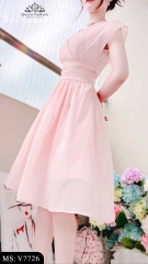 Váy tơ sần hồng dáng xòe kiểu tối giản V7726