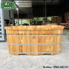 Bồn Tắm Gỗ Pơmu Dáng Oval Bo Viền 2 Người