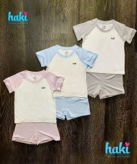 Bộ cộc tay raglan, phối màu 6-9M