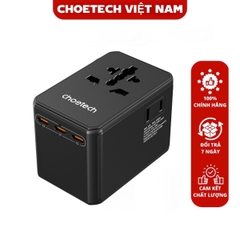 Bộ sạc du lịch đa năng Choetech WorldGO PD100W PD5065 ổ cắm quốc tế (3 USB C + 1 USB A + 3 AC)- Hàng chính hãng