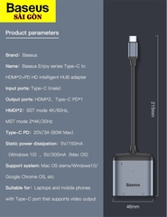 Hub chuyển Baseus Enjoy Series Type C to Dual HDMI 4K+Type C PD intelligent HUB adapter Grey cho Smartphone/ iPad Pro 2018/ Macbook
