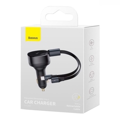 Bộ Tẩu Sạc Dùng Cho Xe Hơi Kèm Cáp Dây Rút 2 Đầu Type C + Lightning Baseus Enjoyment Retractable 2 in 1 Car Charger 30W CGTX000001