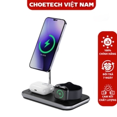 Bộ đế sạc MagSafe 3 in 1 có chứng nhận MFI sạc cho IPhone, AirPods và Apple Watch CHOETECH T589-F (Hàng chính hãng)