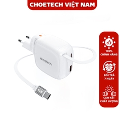 Bộ sạc nhanh Choetech PD6123 GaN 65W  tích hợp dây USB C và chân cắm gập gọn (Hàng chính hãng)