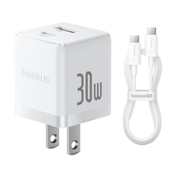 Bộ sạc nhanh nhỏ gọn 2 cổng Baseus Palm U + C 30W (Kèm cáp C to C 60w dài 1M)