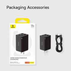 Bộ sạc nhanh 100W Baseus GaN6 Pro Fast Charger 2C+2U (Kèm cáp C to C 20V/5A 100W, 1m)