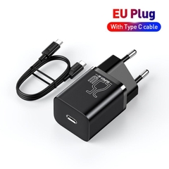 Bộ sạc TZCCSUP-L Baseus Super Si Quick Charger 1C 25W EU Sets Black（With Mini Cable Type-C to Type-C 3A 1m Black）sạc nhanh PD cho laptop, điện thoai