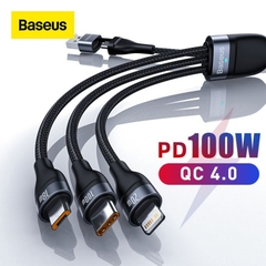 Cáp sạc nhanh 3 đầu CASS030101 Baseus Flash Series Ⅱ PRO Two-for-three Charging Cable U+C to M+L+C 100W, 1.2m, QC 4.0