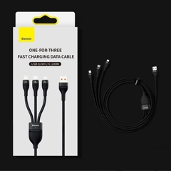 Cáp sạc nhanh 3 in 1 Baseus Flash Series Ⅱ One-for-three Fast Charging Data Cable USB to M+L+C 100W CASS030001