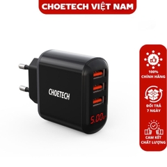 Củ sạc 3 cổng USB A Choetech Q5009 có màn hình hiển thị điện áp (Hàng chính hãng)