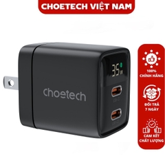 Củ sạc nhanh 2 cổng PD 35W Choetech PD6051 có màn hình LED hiển thì thông số sạc (Hàng chính hãng)
