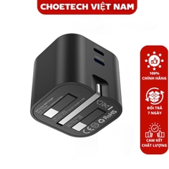 Củ sạc nhanh Gan 45w 2 cổng PD Choetech PD3066 chân cắm đa năng gấp gọn (Hàng chính hãng)