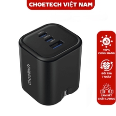 Củ sạc nhanh Gan 65w 3 cổng Choetech PD3068 (2 USB C + 1 USB A) chân cắm đa năng gấp gọn- Hàng chính hãng