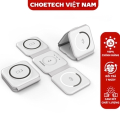 Đế sạc không dây 3in1 gấp gọn Choetech T588 công suất 15w dùng cho Iphone, tai nghe và Apple Watch (Hàng chính hãng)