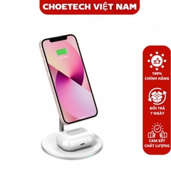 Đế sạc không dây Magsafe 2in 1 Choetech T581-F dùng cho Iphone và Airpods (Hàng chính hãng)