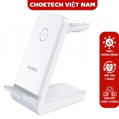 Đế sạc nhanh không dây 3 in 1 công suất 15w Choetech T608 dùng sạc điện thoại, tai nghe và sạc đồng hồ ( Apple watch và Samsung watch) có thể tháo rời- Hàng chính hãng