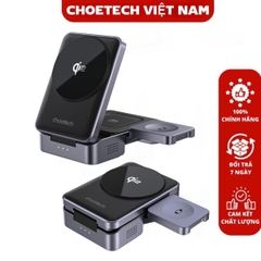 Đế sạc không dây 3 in 1 gấp gọn 15W Choetech T637 chuẩn Qi2 dùng cho iPhone, Airpods và Apple Watch (Hàng chính hãng)
