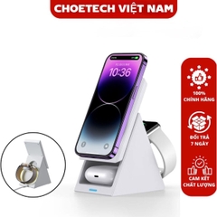 Giá đỡ điện thoại magsafe tích hợp sạc không dây 3in 1 Choetech T600 dùng cho iphone, tai nghe và apple watch (Hàng chính hãng)