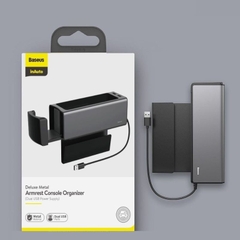 Ngăn chứa đồ tiện dụng tích hợp Dock sạc USB dùng trên xe hơi Baseus Deluxe Metal Armrest Console Organizer(2 USB charging port, Cup holder for Car)-  CRCWH