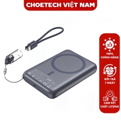 Pin Sạc Dự Phòng Không Dây Từ Tính Choetech B861 B862 22.5W Siêu Mỏng 5000mAh và 10000mAh Tích Hợp Dây Đeo Cáp Sạc C to C (Hàng Chính Hãng)