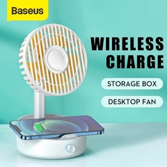 Quạt để bàn thông minh hỗ trợ sạc không dây BS-W513 Baseus Hermit Desktop Wireless Charger with oscillating fan (10W Wireless Quick charger, with Oscillating Fan 4W)rger, with Oscillating Fan 4W)