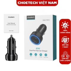 Tẩu sạc nhanh dùng trên ô tô công suất 60W Choetech TC0014 (Hàng chính hãng)
