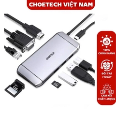 Hub Chuyển Đổi Type C 9 in 1 Type C To HDMI 4K/ PD 100W/ USB 3.0/ Rj45 Ethernet/ VGA/ TF/ SD thương hiệu CHOETECH mã HUB-M15 (Hàng chính hãng)