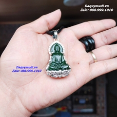 Dây Chuyền Phật Adida Ngọc Bích Xanh Bọc Bạc