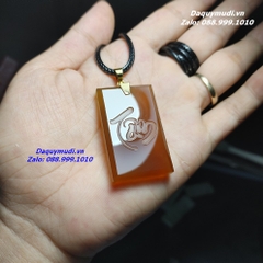 MẶT DÂY CHUYỀN KHẮC CHỮ TÂM ĐÁ MÃ NÃO VÀNG CAM TỰ NHIÊN - MÓC VÀNG 10K