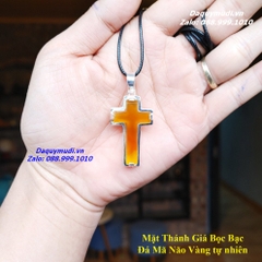 MẶT DÂY CHUYỀN THÁNH GIÁ ĐÁ MÃ NÃO VÀNG BỌC BẠC