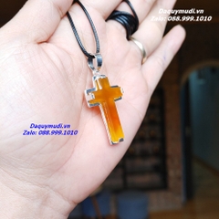 MẶT DÂY CHUYỀN THÁNH GIÁ ĐÁ MÃ NÃO VÀNG BỌC BẠC