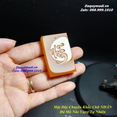 MẶT DÂY CHUYỀN KHẮC CHỮ NHẪN ĐÁ MÃ NÃO VÀNG TỰ NHIÊN
