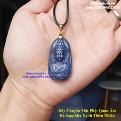 MẶT DÂY CHUYỀN PHẬT QUAN ÂM ĐÁ SAPHIA XANH TỰ NHIÊN