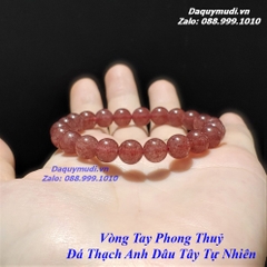 VÒNG TAY ĐÁ THẠCH ANH DÂU TÂY HỒNG TỰ NHIÊN