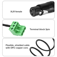 Phoenix Cable XLR 3P Female to PHX3M NBKF/2EDG-5.08 3pin PCB Screw Terminal Block Adapter Connector Cord for Speakers