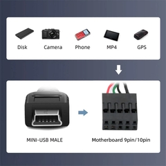 Dupont 9 Pin to Mini USB Cable Cord, Mini USB 5 pin Male to 9 Pin Motherboard Female USB Header PCB