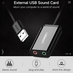 USB sound card Ugreen US205 30724 - USB audio adapter external stereo sound card with 3.5mm headphone and microphone jack