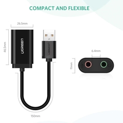 USB sound card Ugreen US205 30724 - USB audio adapter external stereo sound card with 3.5mm headphone and microphone jack