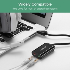 USB sound card Ugreen US205 30724 - USB audio adapter external stereo sound card with 3.5mm headphone and microphone jack