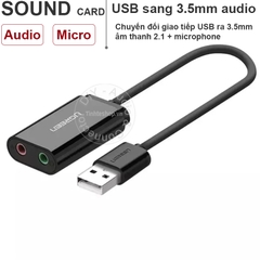 USB sound card Ugreen US205 30724 - USB audio adapter external stereo sound card with 3.5mm headphone and microphone jack