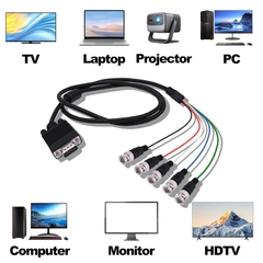 VGA to BNC HD15 adapter cable, VGA to 5 male-to-male BNC connectors RGBHV for monitors, projectors, and computers.