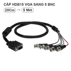 VGA to BNC HD15 adapter cable, VGA to 5 male-to-male BNC connectors RGBHV for monitors, projectors, and computers.