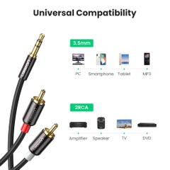 Dây cáp âm thanh 3.5mm ra 2 cổng AV RCA Ugreen AV116 1M 1.5M 2M 3M 5M
