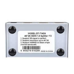 Đầu chia cổng HDMI 1 ra 2 4K2K DTECH DT-7142 - 2-port 4K HD splitter with metal casing for maximum heat dissipation.