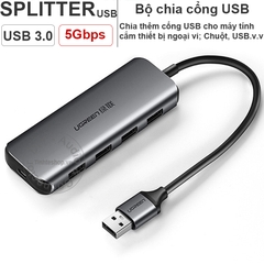 Bộ chia USB 3.0 4 cổng có hỗ trợ nguồn ngoài vỏ nhôm Ugreen CM207 50768